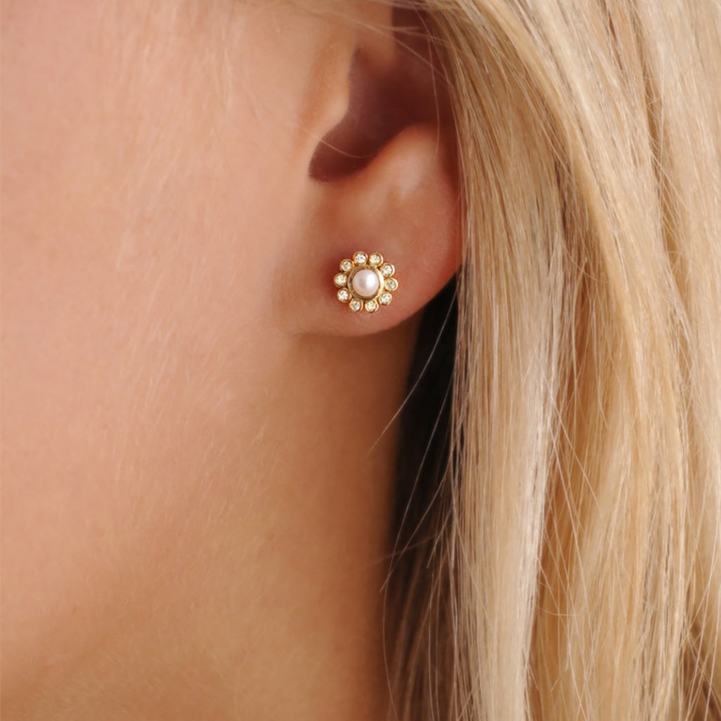 Aditi Pearl and Diamond Studs - Flora Bhattachary Fine Jewellery