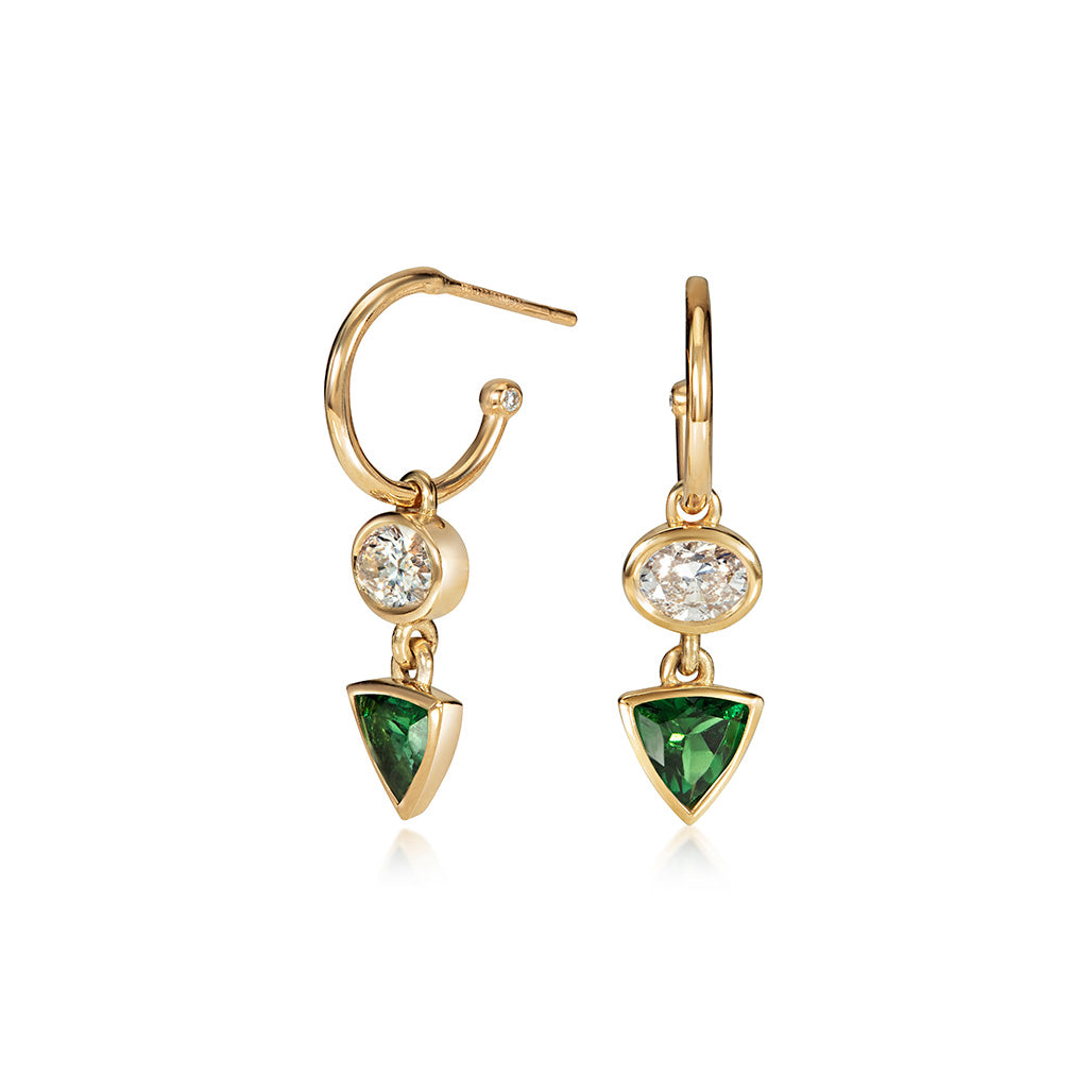 Tourmaline and Diamond Charm Hoops