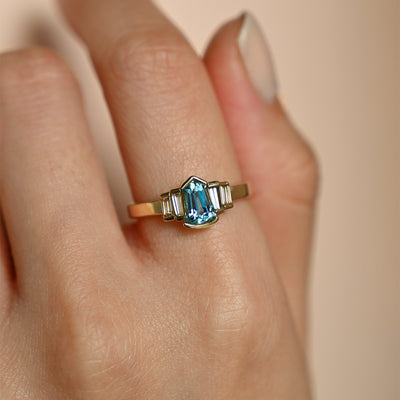 Aquamarine Champagne Diamond Ring