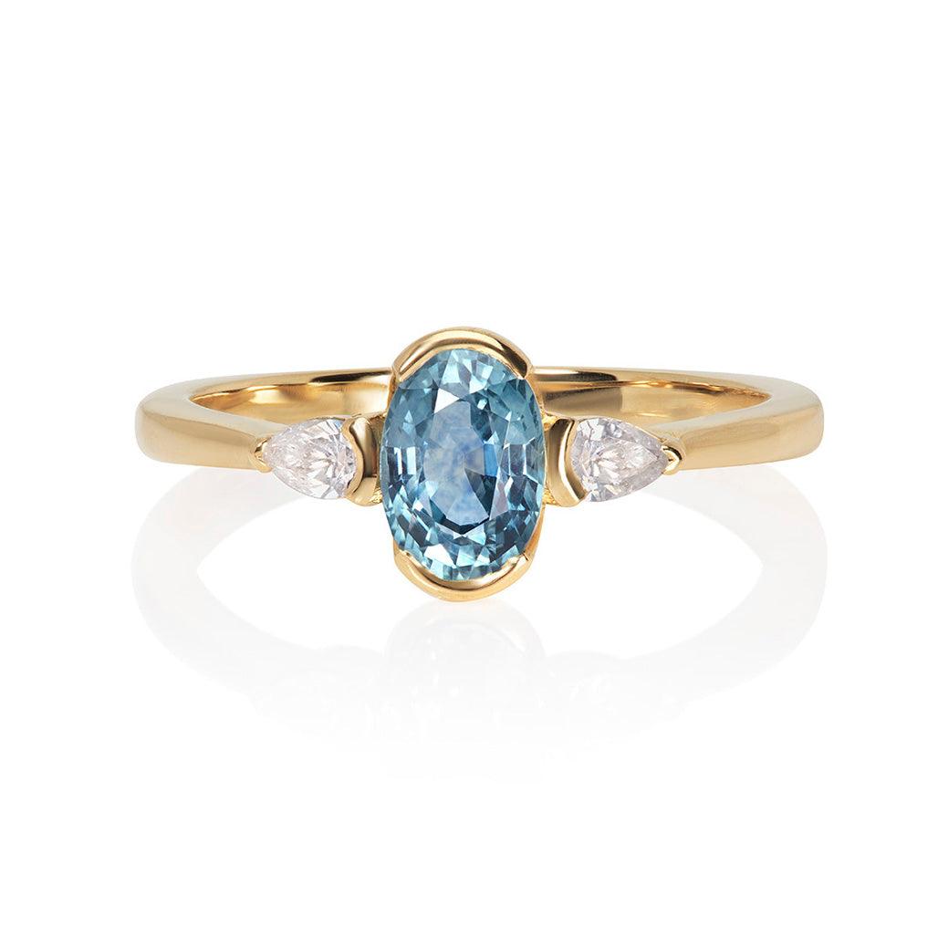 Jasmin Oval Blue Sapphire and Diamond Ring - Flora Bhattachary Fine Jewellery