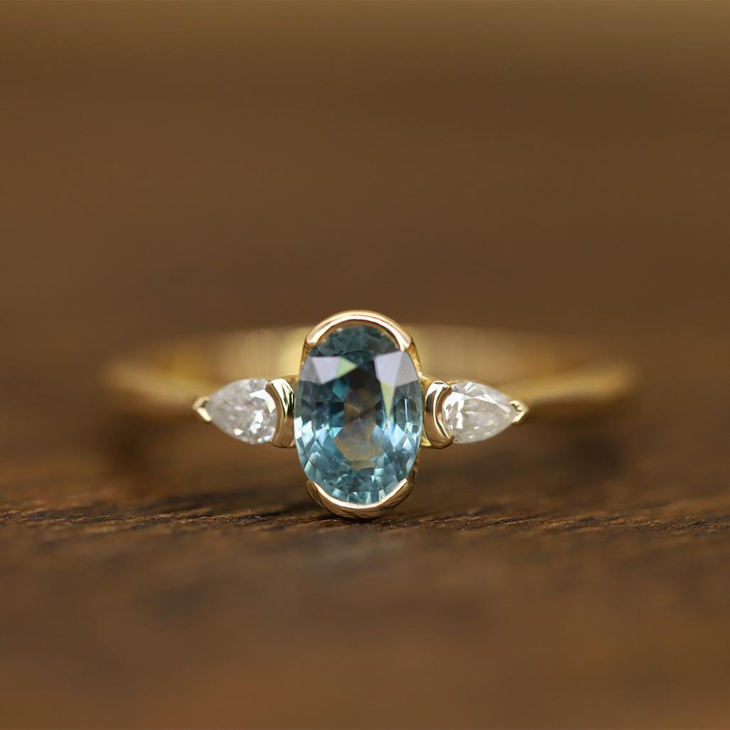 Jasmin Oval Blue Sapphire and Diamond Ring - Flora Bhattachary Fine Jewellery