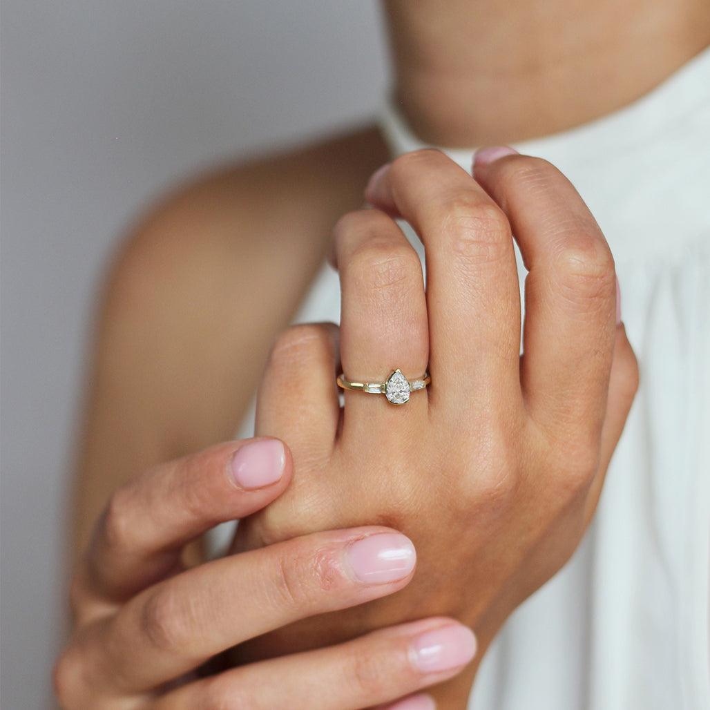 Saffron Pear Diamond and Baguette Ring - Flora Bhattachary Fine Jewellery