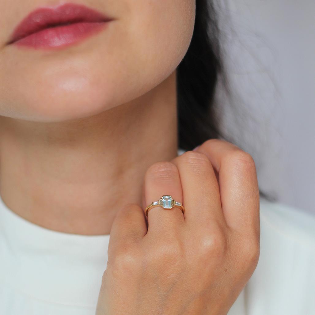 Salila Aquamarine and Diamond Ring - Flora Bhattachary Fine Jewellery