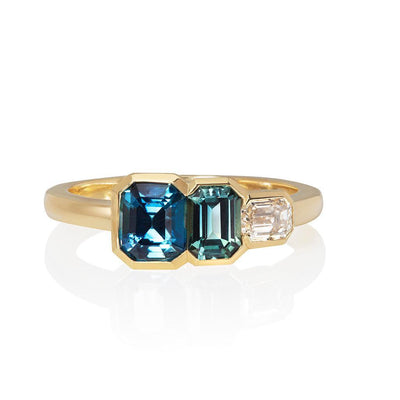Sapphire and Diamond Asymmetric Ring - Flora Bhattachary Fine Jewellery
