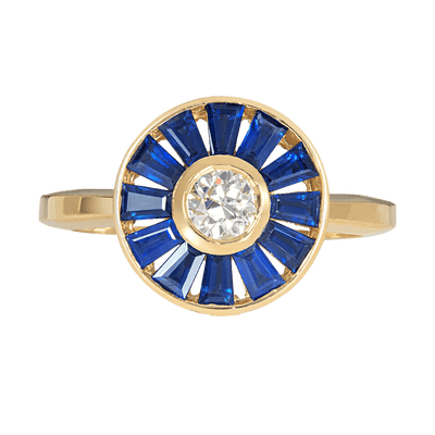 Surya Antique Diamond and Sapphire Target Ring - Flora Bhattachary Fine Jewellery